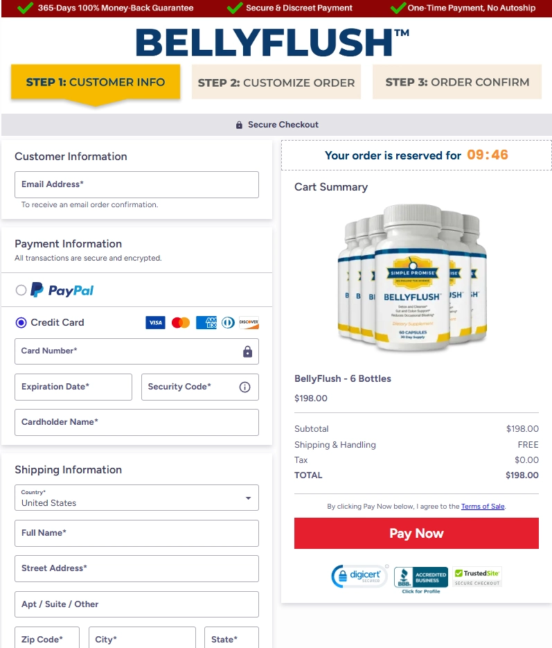 Bellyflush secure checkout page
